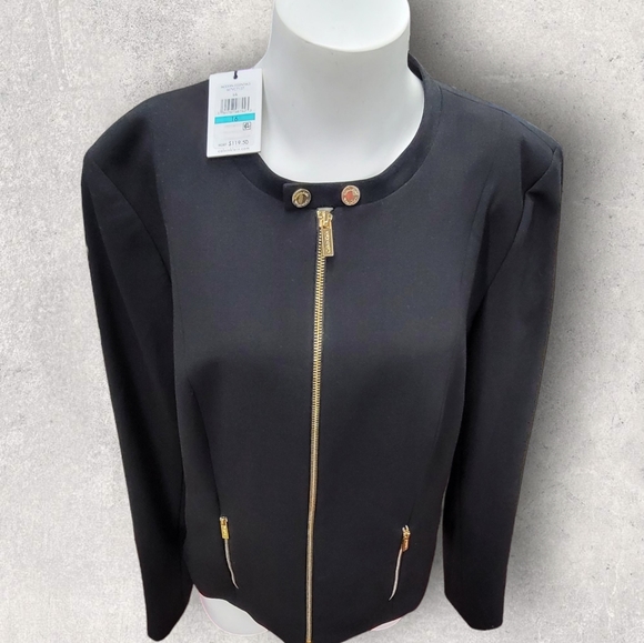 Calvin Klein sleek/chic moto jacket     w/edgy exposed zipper details.   Sz 16 - Picture 2 of 14